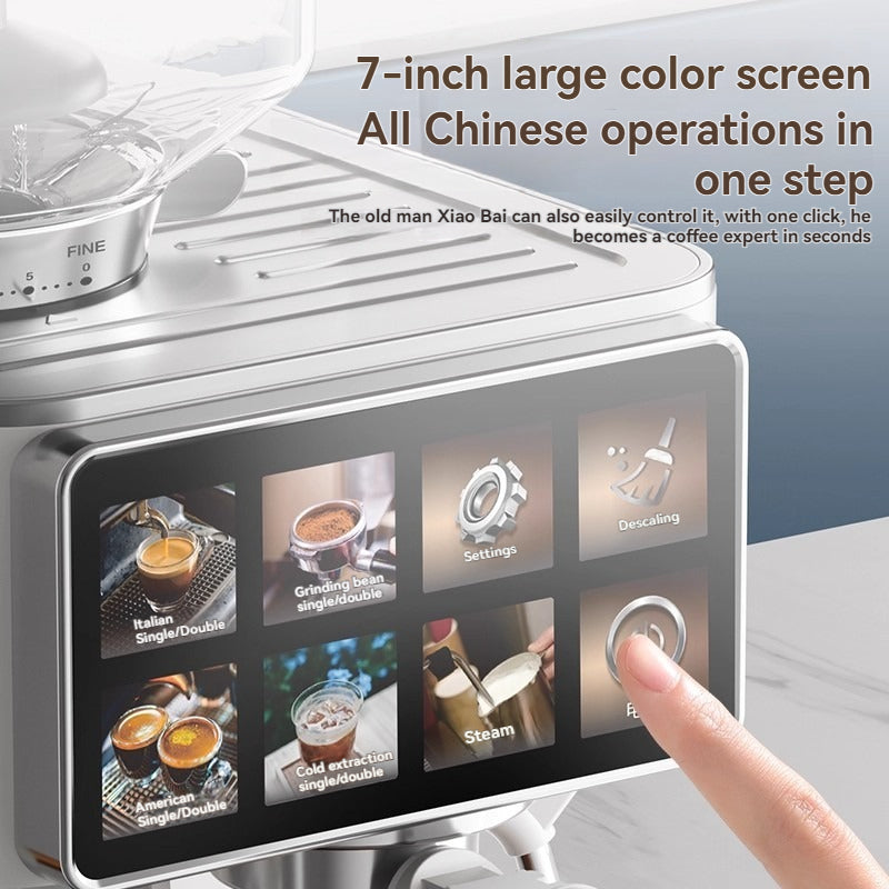 Grinding and hot/cold dual extraction semi-automatic Italian American style household and commercial milk foam small coffee machine