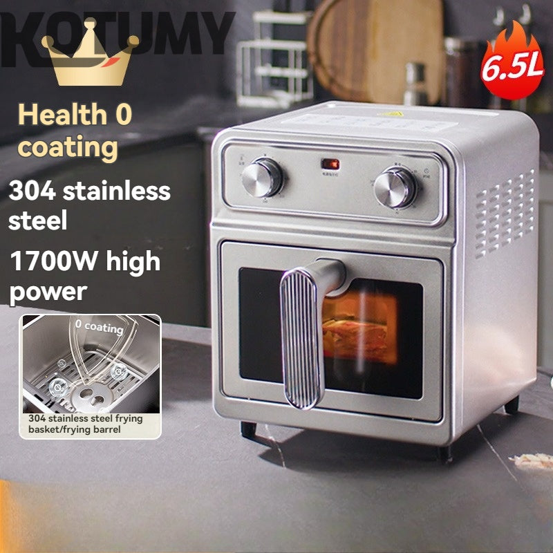 Air fryer household 0 coating large capacity dual heat source visual electric fryer stainless steel