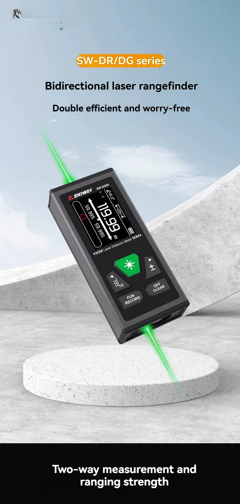 Bidirectional laser distance meter, electronic ruler, high-precision measuring instrument, infrared backside magnetic suction, green light