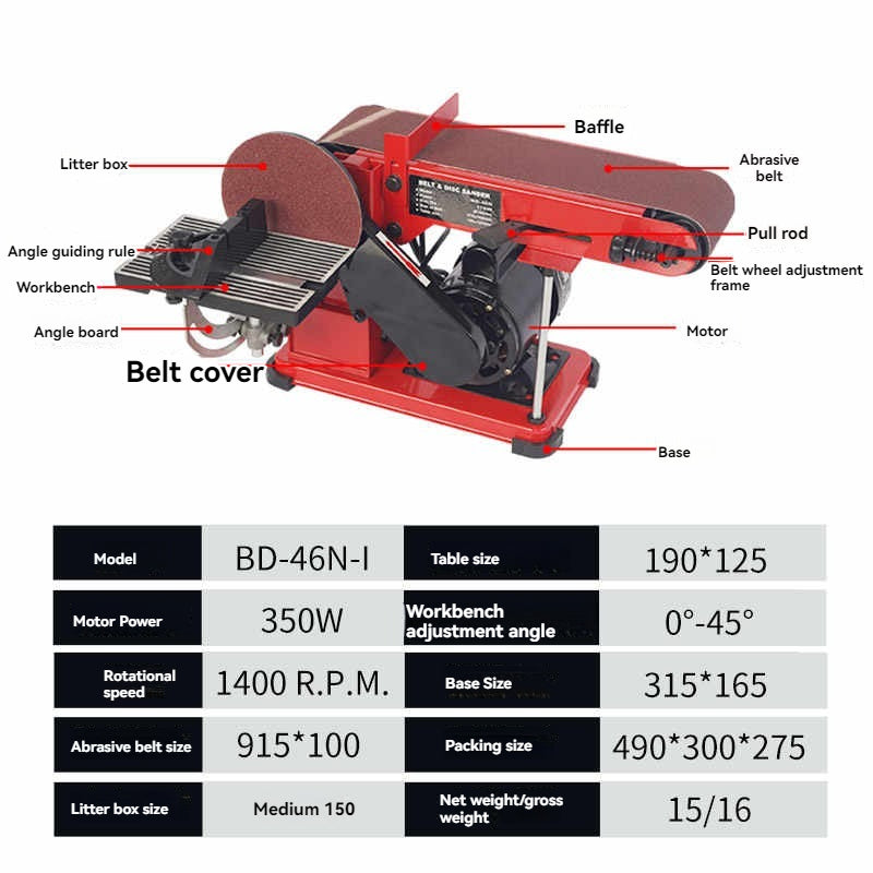 Sanding Polishing Grinding Machine Speed 1400RPM Electric Belt Sander Adjustable Bench Belt Sander Machine