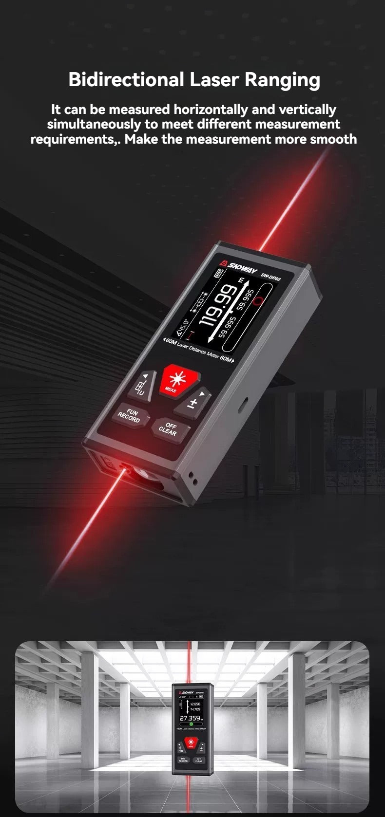 Bidirectional laser distance meter, electronic ruler, high-precision measuring instrument, infrared backside magnetic suction, green light
