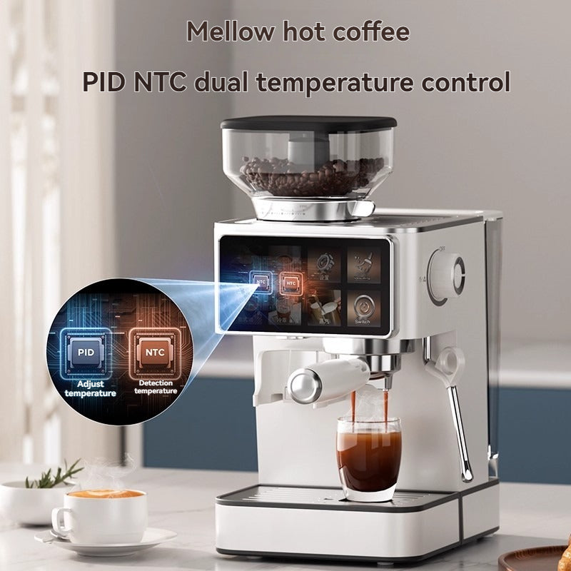 Grinding and hot/cold dual extraction semi-automatic Italian American style household and commercial milk foam small coffee machine