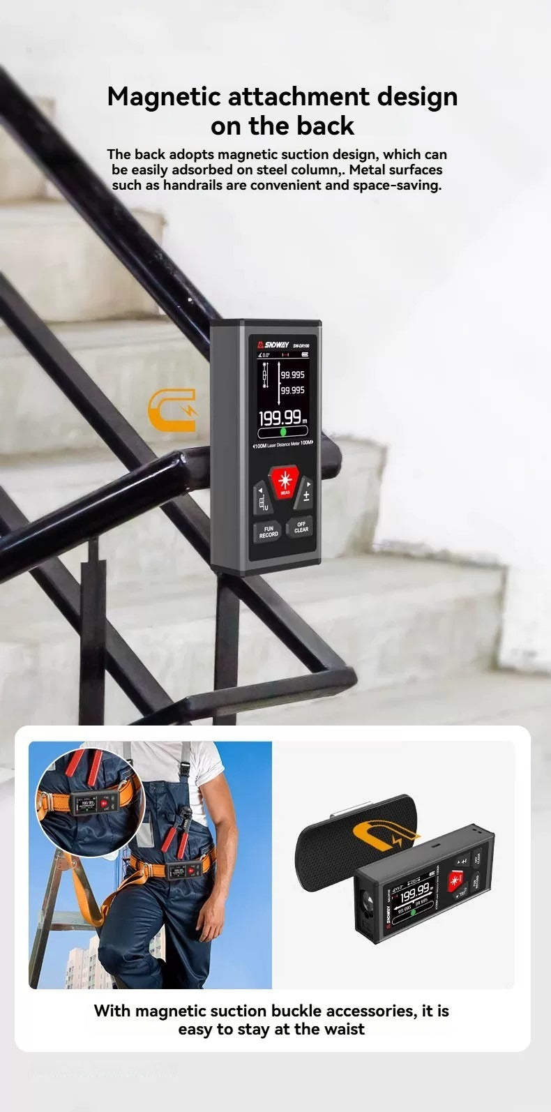 Bidirectional laser distance meter, electronic ruler, high-precision measuring instrument, infrared backside magnetic suction, green light