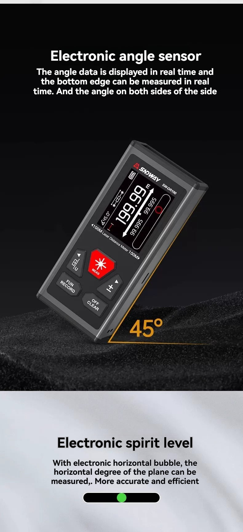 Bidirectional laser distance meter, electronic ruler, high-precision measuring instrument, infrared backside magnetic suction, green light