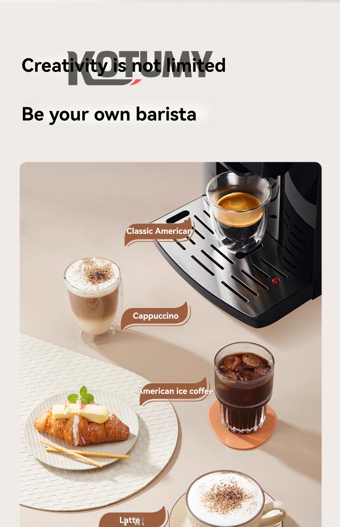 small fully automatic coffee machine for household use American and Italian milk foam