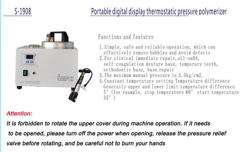 Dental Lab Automatic Polymerizer Portable Curing Pressure Pot Polymerizing Machine With The Display