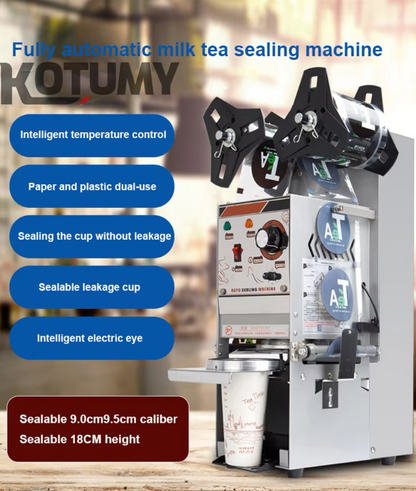 Plastic paper cup sealing machine, fully automatic sealing machine, milk tea shop, 9/9.5CM electric bubble tea film, business 220V