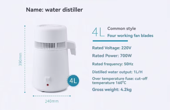 4L/6L Distilled Water Dispenser Dental Medical Filter Purifier Distillation Purification Pure Dew 1L/H Mega Household Distilled Water Dispenser 220V