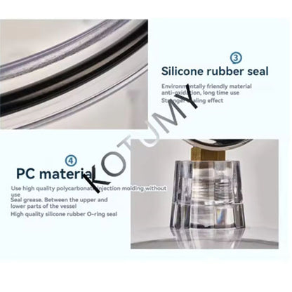 New 150MM Polycarbonate Plastic Vacuum Dryer Laboratory Dryer Transparent Vacuum Drying Kettle Double Valve With Pressure Gauge