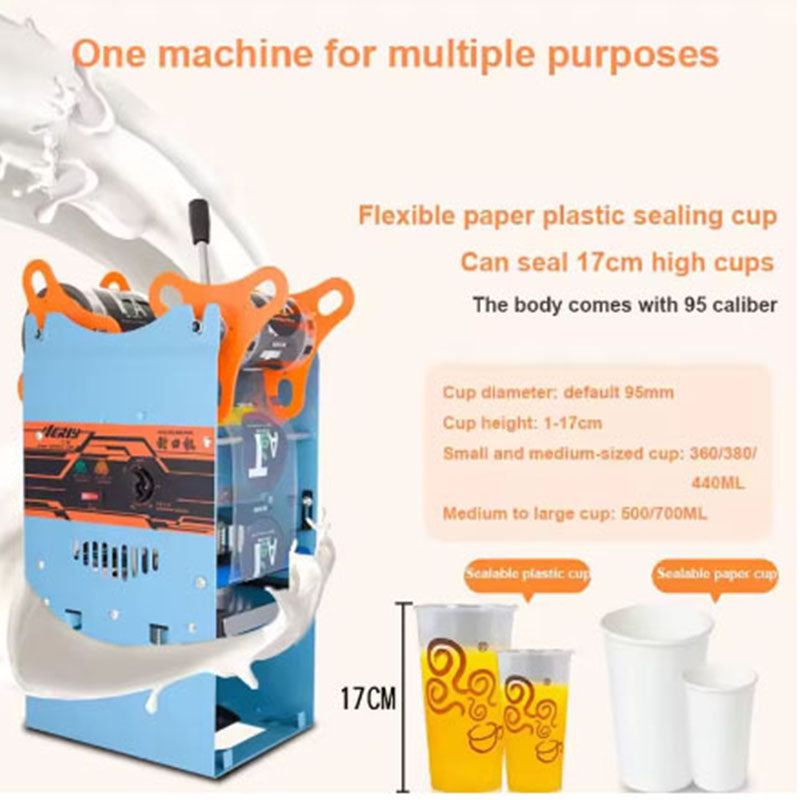 Manual  Semi Automatic Plastic or Paper Bubble Tea Cup Sealer 220V Hand Held Cup Sealing Machine