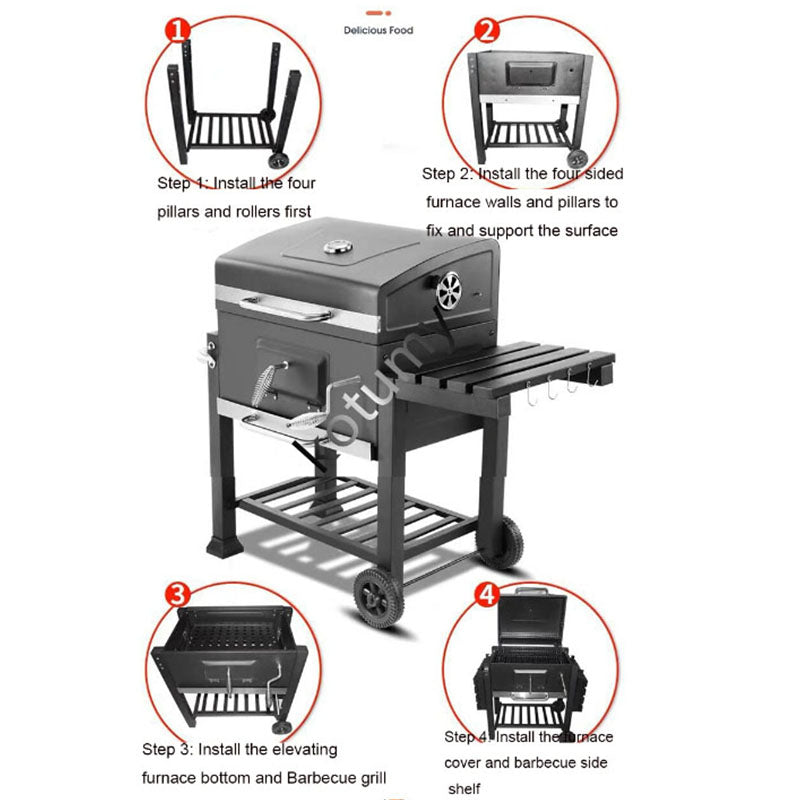 BBQ Grill Portable Easy To Install Oil Drum Stove Bbq Courtyard Large Square Grill Heating Stove