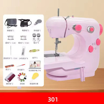 Mini Electric Sewing Machine Double Speed Adjustment With Light Household Portable Stitch Sew Needlework Handheld Sewing Machine