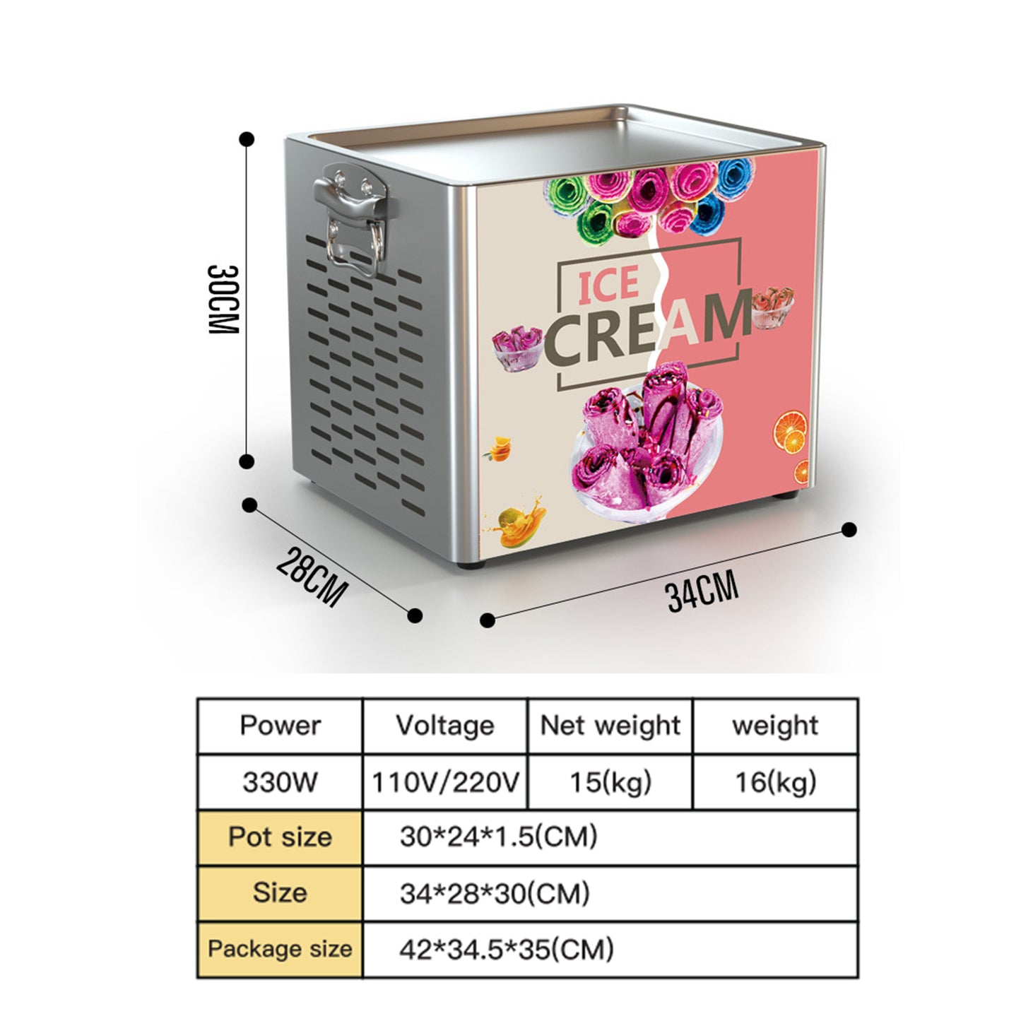 Mini Small Fried Ice Machine Fried Yogurt Ice Cream Rolled Machine with 2pcs Fried Ice Shovel