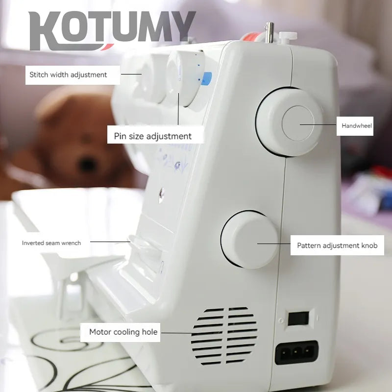 60W heavy-duty sewing machine with 8 built-in stitches and metal frame, dual needle multifunctional household sewing tool