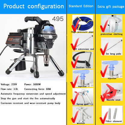 3000W 3.0L Professional airless spraying machine 495/395 Professional Airless Spray Gun Airless Paint Sprayer painting machine tool