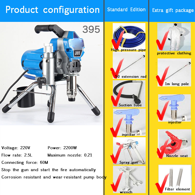 3000W 3.0L Professional airless spraying machine 495/395 Professional Airless Spray Gun Airless Paint Sprayer painting machine tool