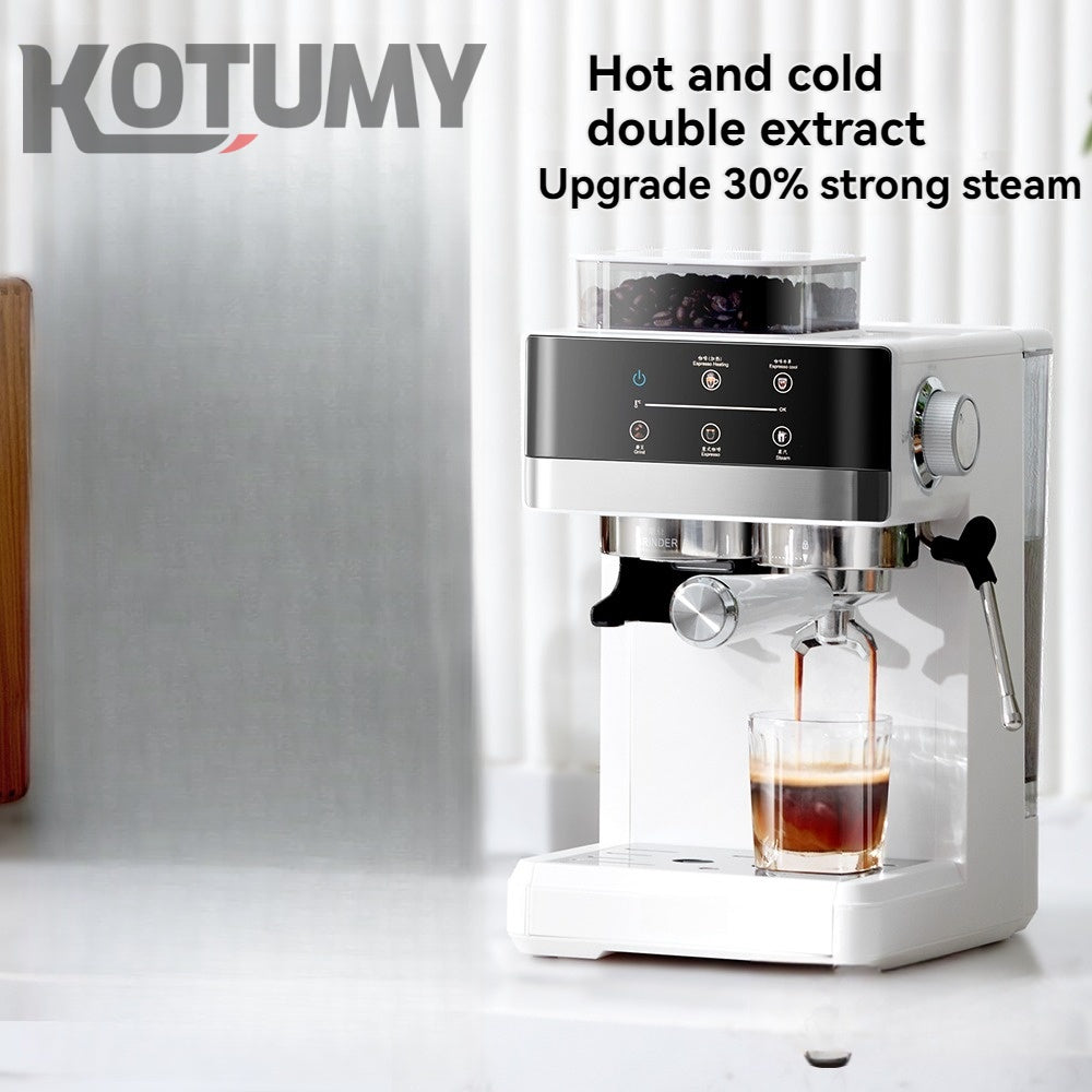small household coffee machine with integrated grinder and cold brew Italian style