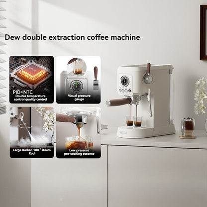 Small double extraction coffee machine for home use, fully semi-automatic, Italian-American style, double handle, concentrated extraction