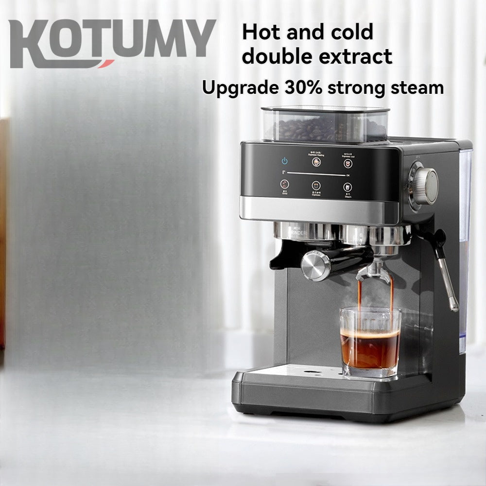 small household coffee machine with integrated grinder and cold brew Italian style