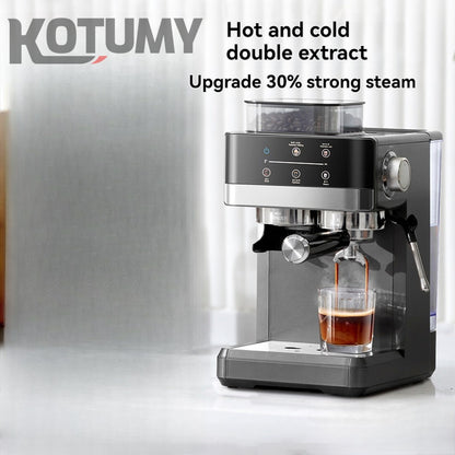 small household coffee machine with integrated grinder and cold brew Italian style