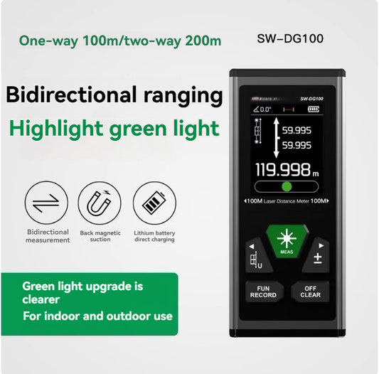 Bidirectional laser distance meter, electronic ruler, high-precision measuring instrument, infrared backside magnetic suction, green light