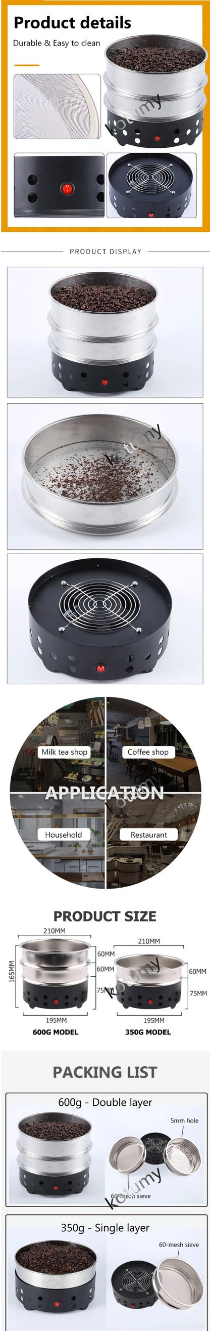 Coffee Bean Cooler roasting Heat Dissipation Coffee Bean Cooling plate 350g/600g Double layer Heat Sink Rapid Cooling Cooler